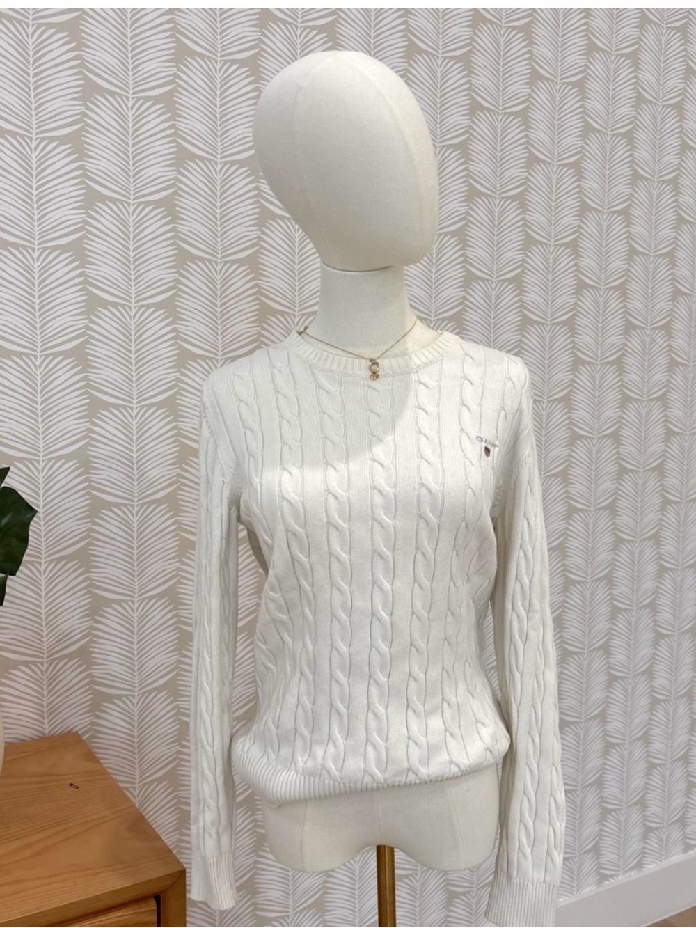 Gant Cream Cable-Knit Crewneck Sweater